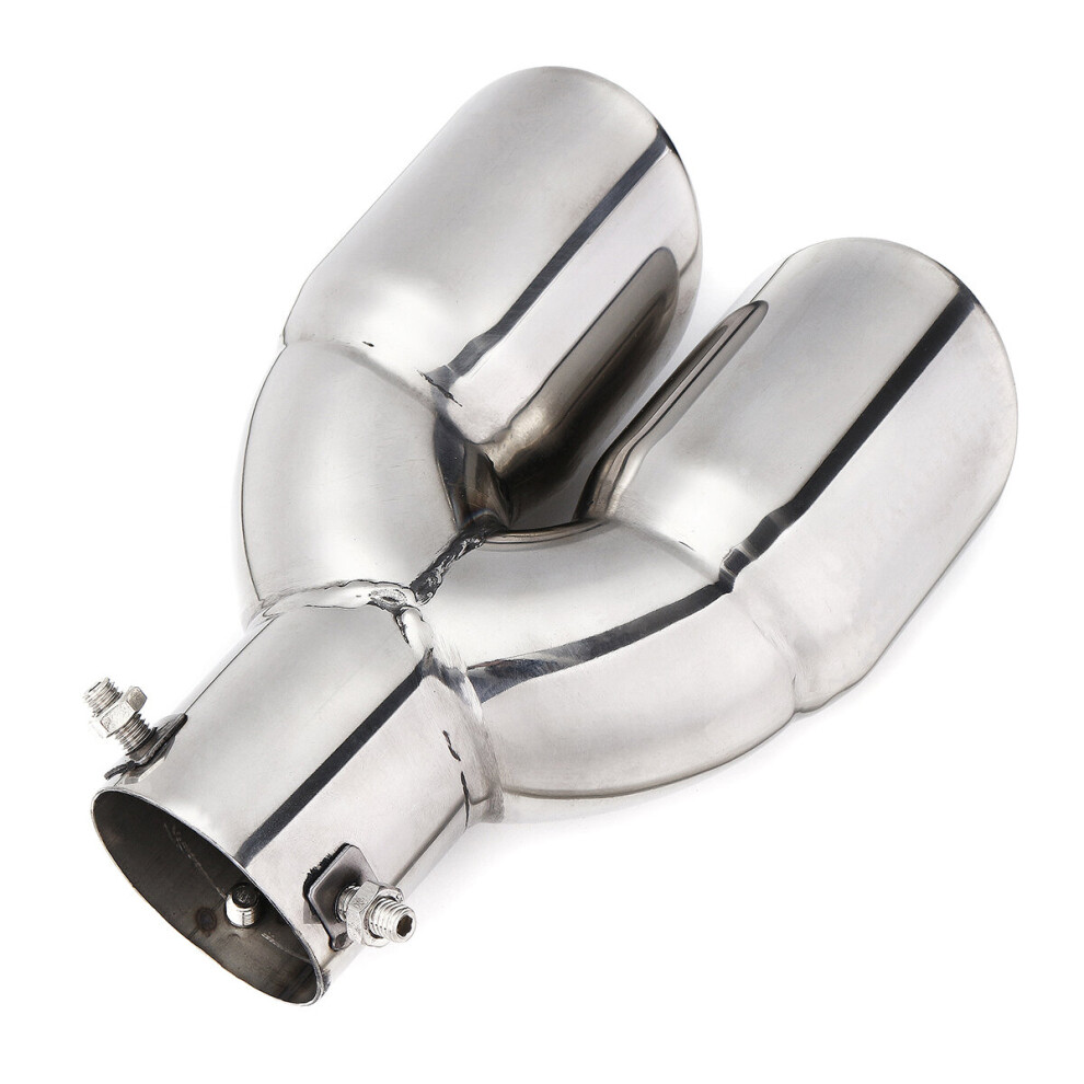 Universal Double Outlet Exhaust Muffler Tip End Tail Pipe Silver 711331582676