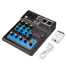 Mini Audio Mixer Sound Board bluetooth Music Console Power Stereo with Power Cord 4 Channels 48V Amp DSP Universal