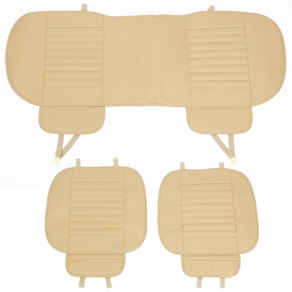 3Pcs Car Front Rear Seat Cover Breathable Pu Leather Bamboo Charcoal Pad Mat Car Seat Cushion 889634964762
