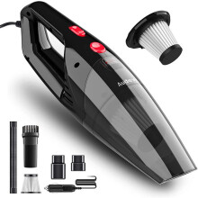 Audew 12V Car Vacuum Cleaner - 100W, 5000Pa Wet/Dry Suction, Stainless Steel Filter, 15ft Cord, 360 Reach, Carry Bag
