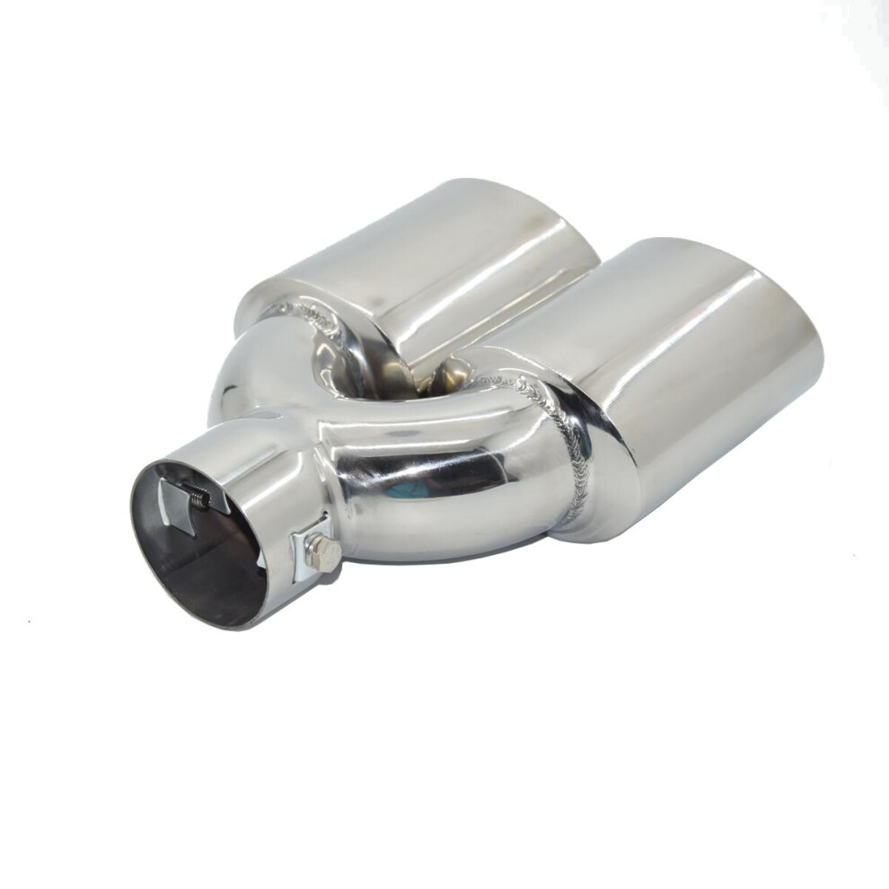 Universal Chrome Stainless Steel Car Exhaust Dual Tailpipe Tips 60Mm 634359336970