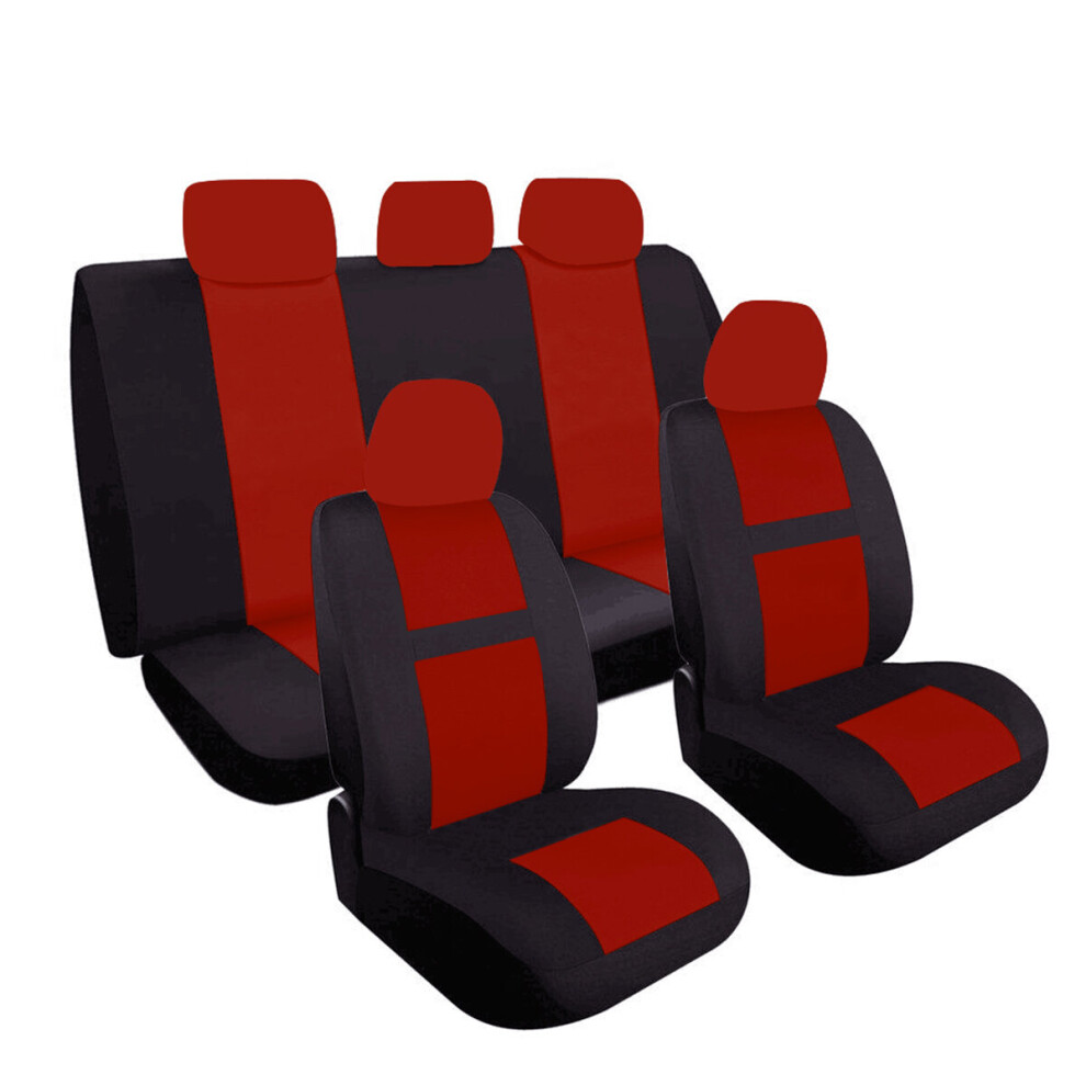 Universal 9Pcs 5 Heads Car Seat Bench Covers Protector Polyester For Truck Suv Beige/Blue/Red 784958077948