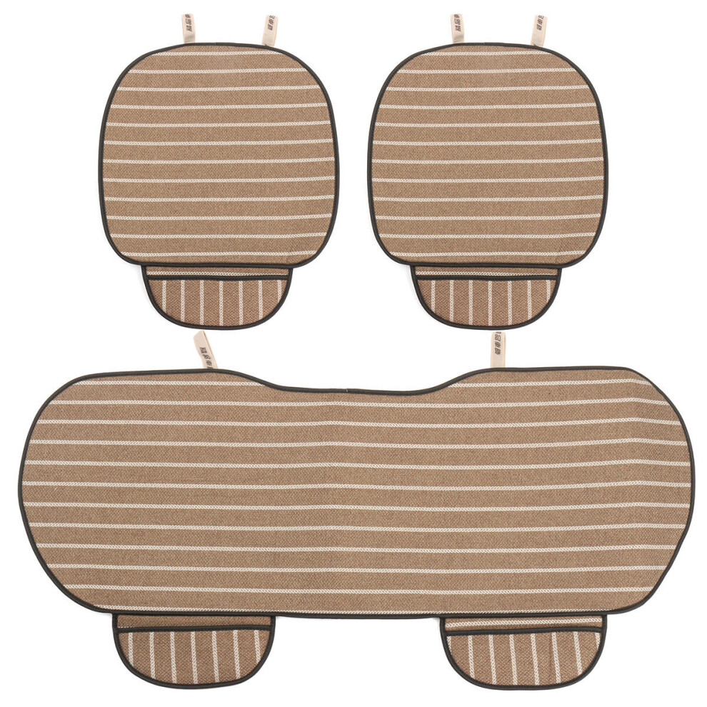 3Pcs Car Seat Cover 5 Seats Breathable Linen Fabric Pad Mat Auto Chair Cushion Grey/Brown/Beige 791317071776