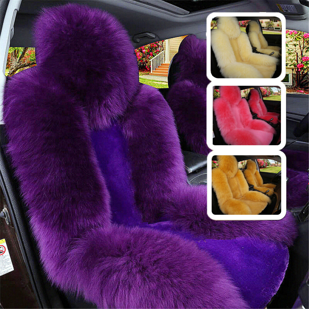 Car Seat Cover Wool Warm Universal Sheepskin Fur Front Seat Cushion Covers Auto Pink/Purple/Yellow 696453638718