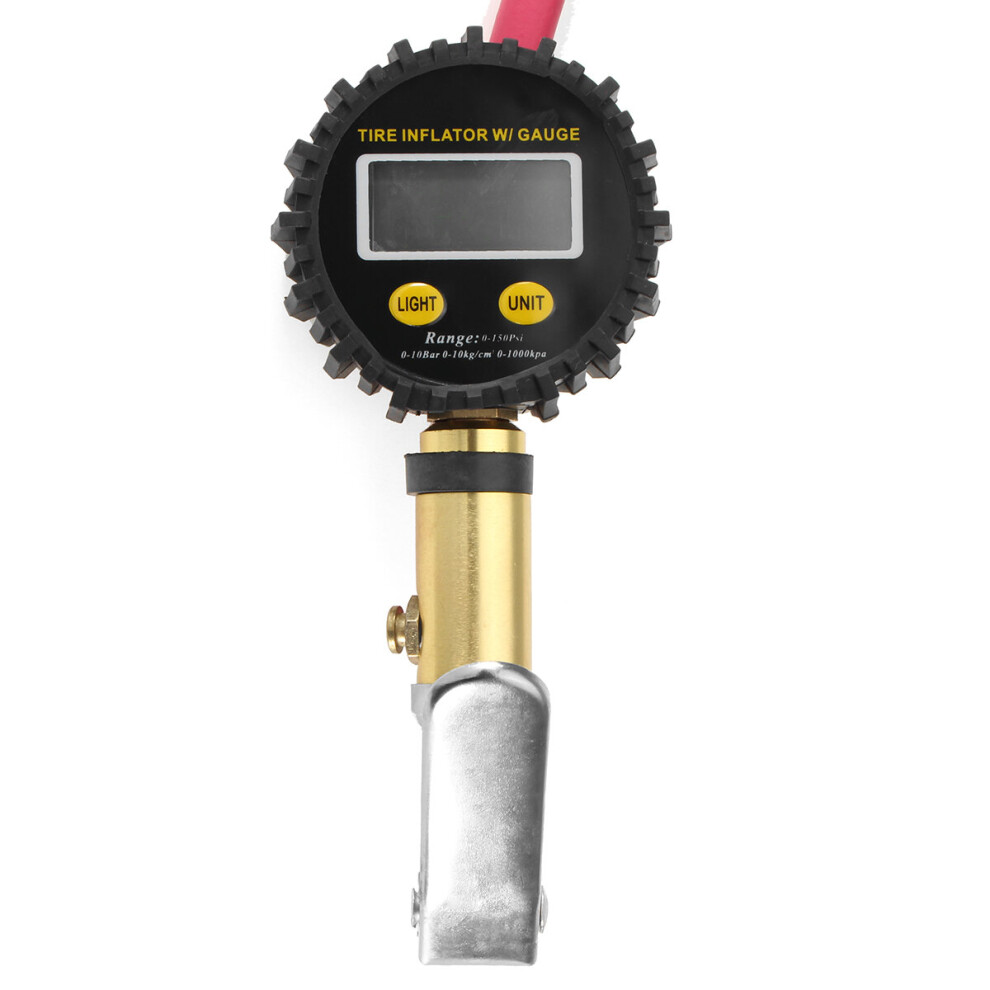 Air Tire Inflator With High Accurate Lcd Digital Pressure Gauge Dual Clip Chuck Black 689296026231