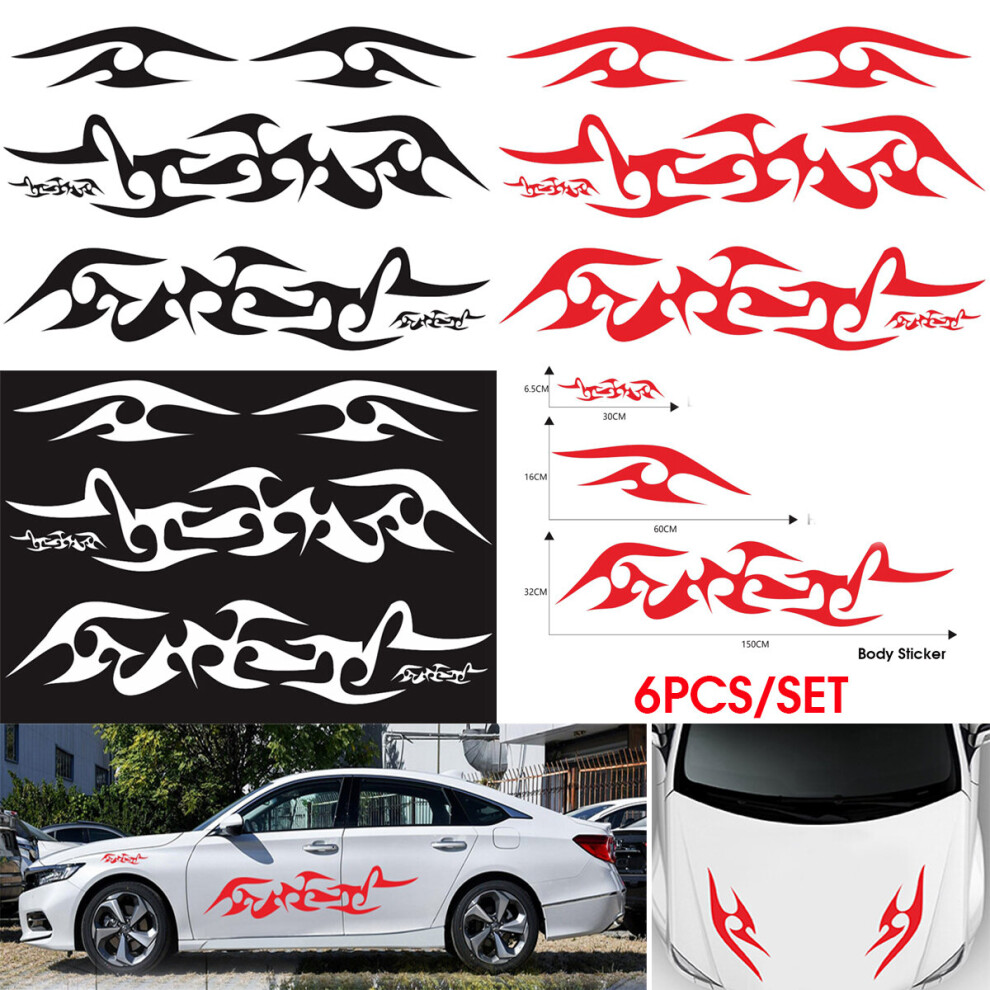 6Pcs Universal Car Body Bumper Hood Flame Graphics Decals Pvc Decal Stickers Black/White/Red 6900075234178