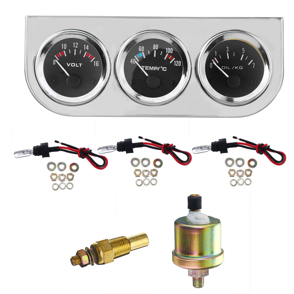 2'' Bezel Voltmeter Water Thermometer Temp Oil Pressure Electrical Gauge Black 6900611071472