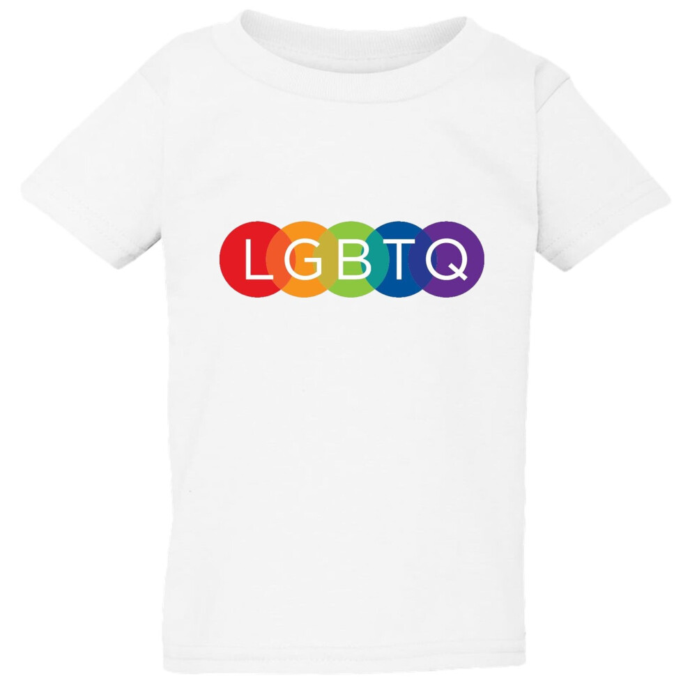 (Small / 2T / 1-2 YO) LGBTQ Flag Colourful Rainbow Gay Pride White T-Shirt Tee Top Baby Kids Boy Girl