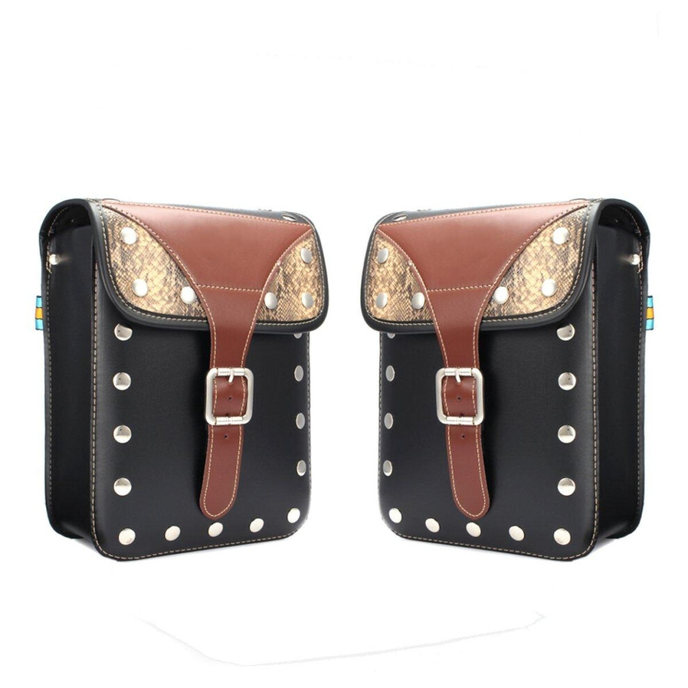 2Pcs Motorcycle Saddlebags Storage Tool Luggage Rivet Pouch Pu Leather 6900060246476