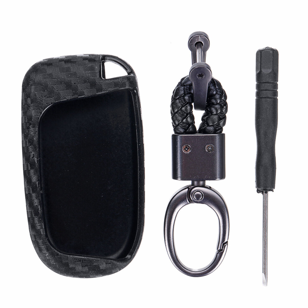 Carbon Silicone Remote Smart Key Fob Cover With Keychain For /Jeep/Dodge/Chrysler 3796737148678