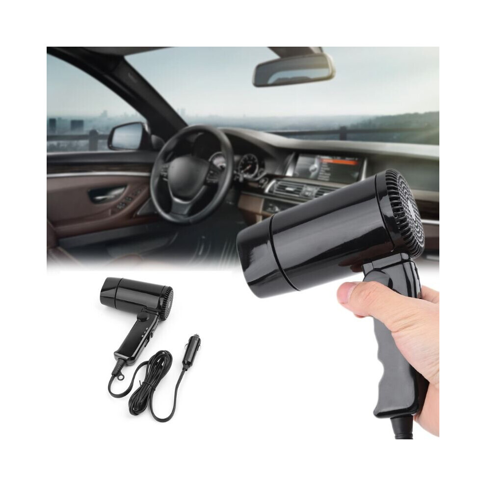 Black Portable 12V Hot And Cold Folding Camping Travel Car Styling Hair Dryer Window Defroster