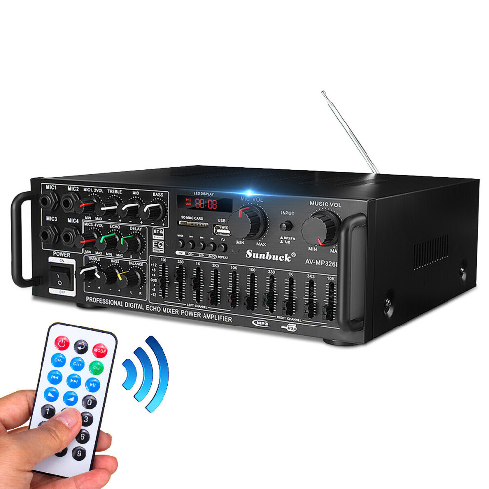 800W 110V 2Channel Equalizer Bluetooth Home Stereo Power Amplifier Usb Sd Remote 304692439163