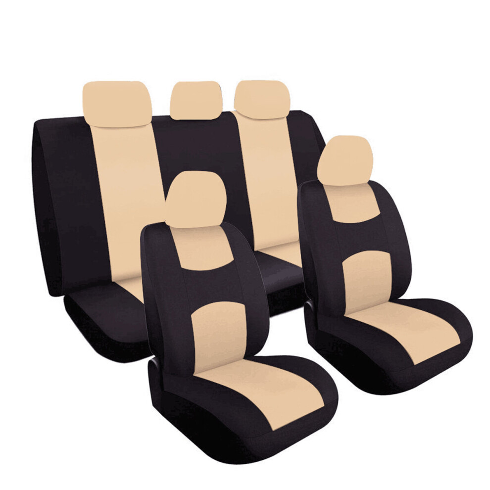 Universal Auto Car Washable Seat Covers Protectors Full Front+Rear Beige/Black 826942025792