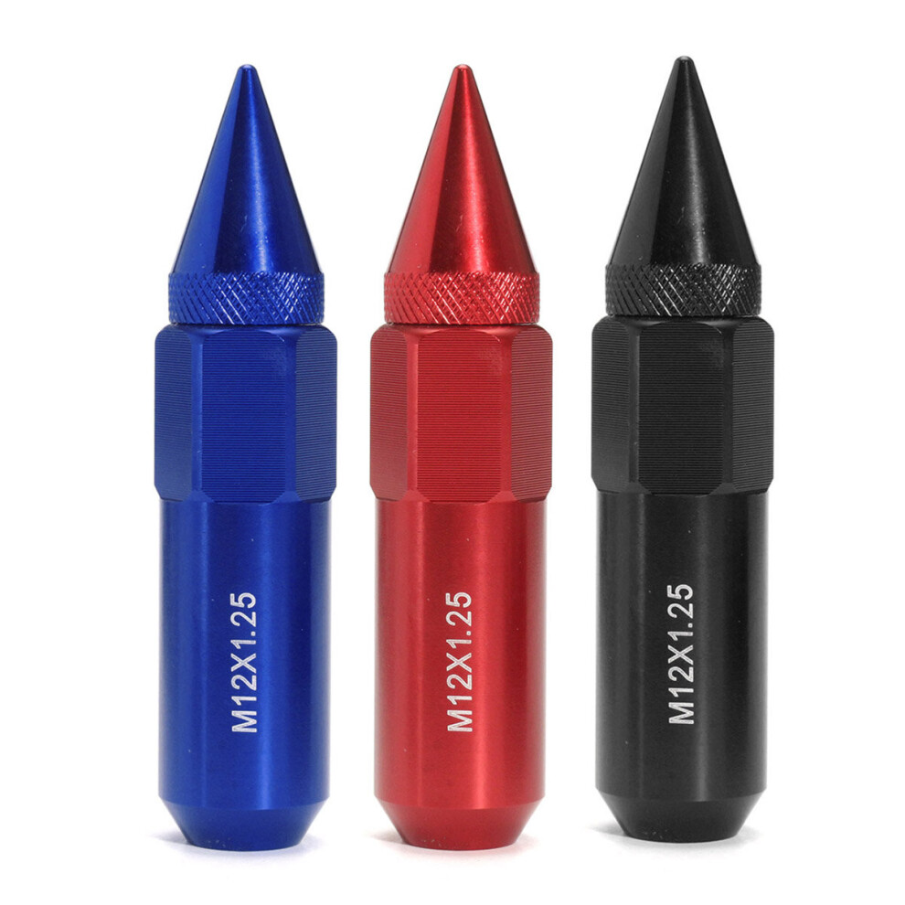 20Pcs Aluminum M12x1.25 Wheels Rims Lug Nut Spiked 60Mm Extended Tuner Blue/Red/Black 707581893242