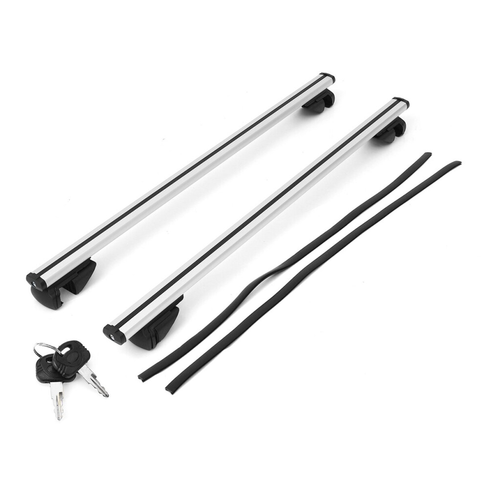 2Pcs Universal Roof Rack Cross Bar Anti-Theft Lock Luggage Carrier For Raised Rail Silver 193291331509