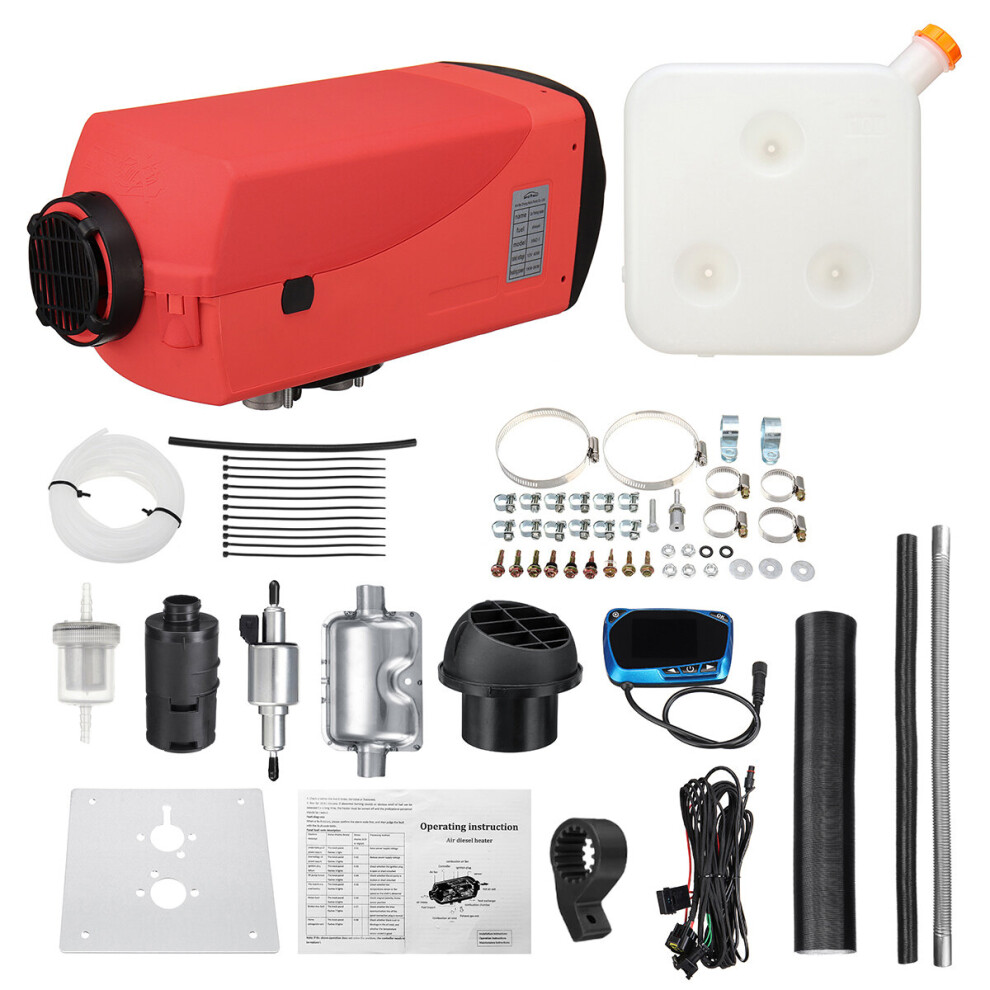 5Kw 12V Diesel Air Heater Lcd Thermostat With Switch Remote Control Silencer For Motorhome Boat Red 609832073628