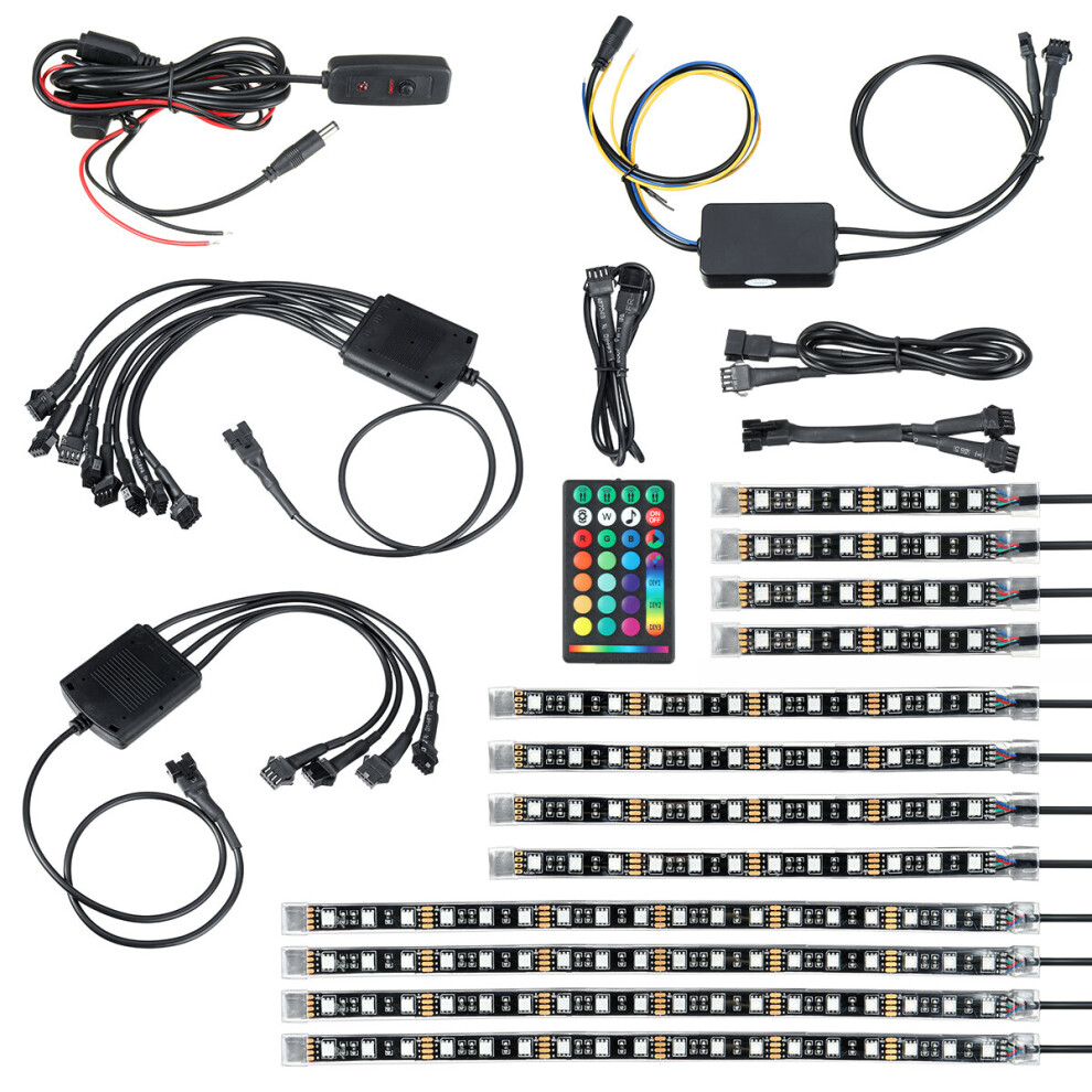 12Pcs Motorcycle 108 Led Atmosphere Under Glow Rgb Neon Strip Wireless Remote Control Light 655887851100