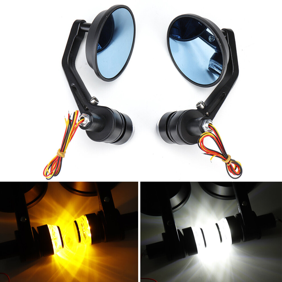 2Pcs 7/8'' Handbar Motorcycle Side Rearview Mirrors Bar End Turn Signals Light 6901251280606