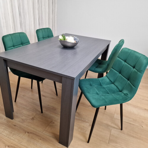 Dining Table Set In Dark Grey With 4 Green Velvet Chairs