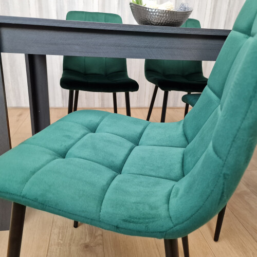 Dining Table Set In Dark Grey With 4 Green Velvet Chairs 2