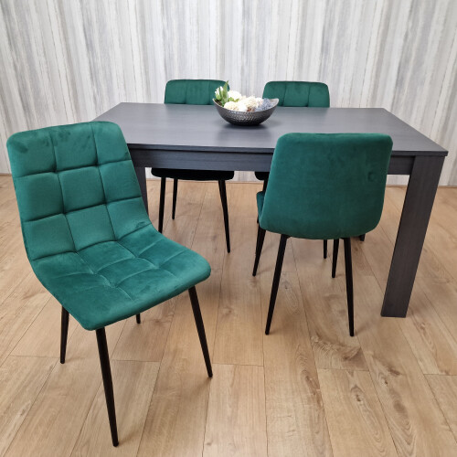 Dining Table Set In Dark Grey With 4 Green Velvet Chairs 1