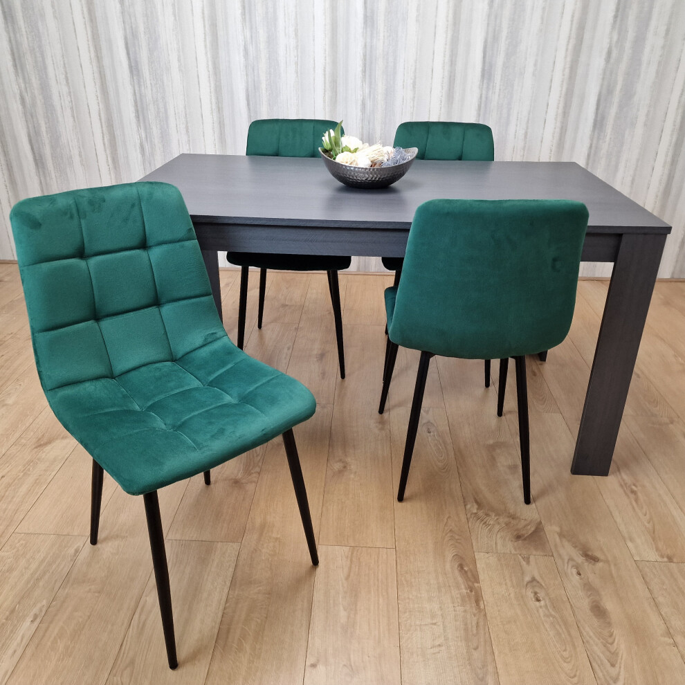 Dining Table Set In Dark Grey With 4 Green Velvet Chairs