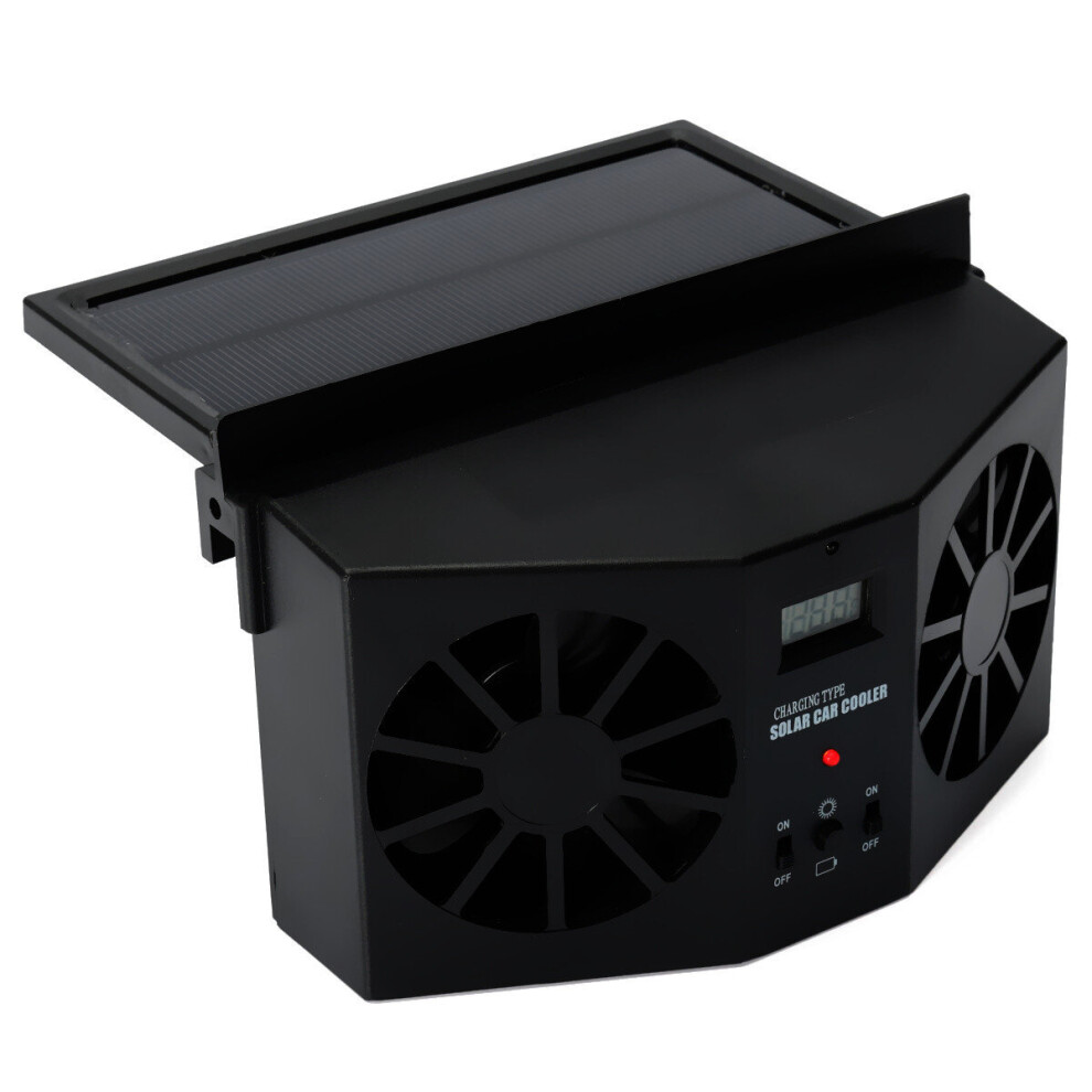 Solar Power Car Exhaust Fan Double Air Outlet Window Cooling Cooler Rechargeable Ventilation Black 9029987275592