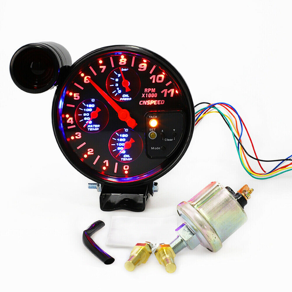 5 Inch 4 In 1 Tachometer Rpm Meter Shift Pressure Water Temp Gauge Light 702756593859