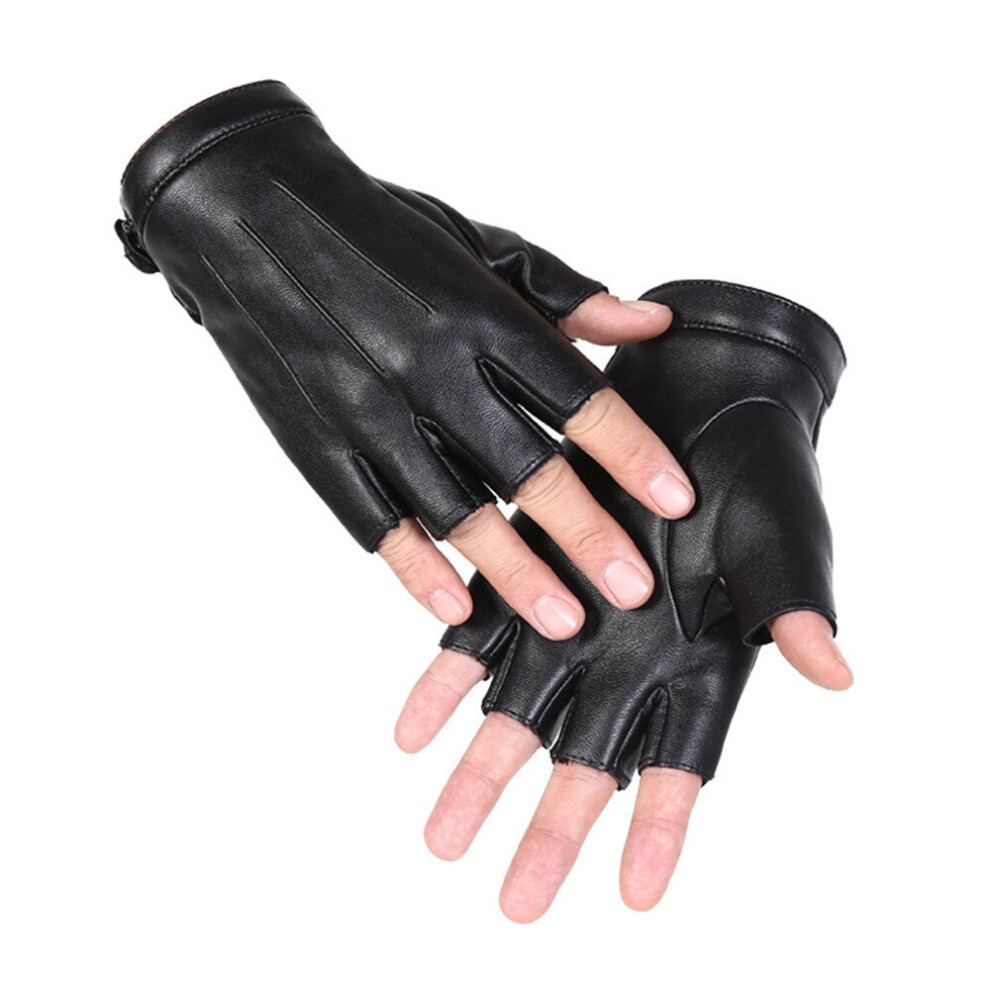 Pu Motorcycle Half Finger Gloves Thicken Warm Winter Outdoor Hunting Fleece Leather 6900040596300