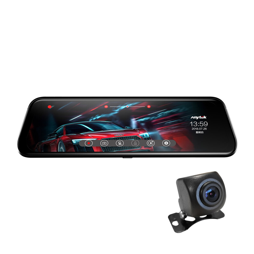 Anytek T12+ 9.66 Inch 2.5D Curved Glass Full Touch Dual Lens Front 1080P Rear 720P G Sensor Auto Boot Recording Car Dvr 5710782611985