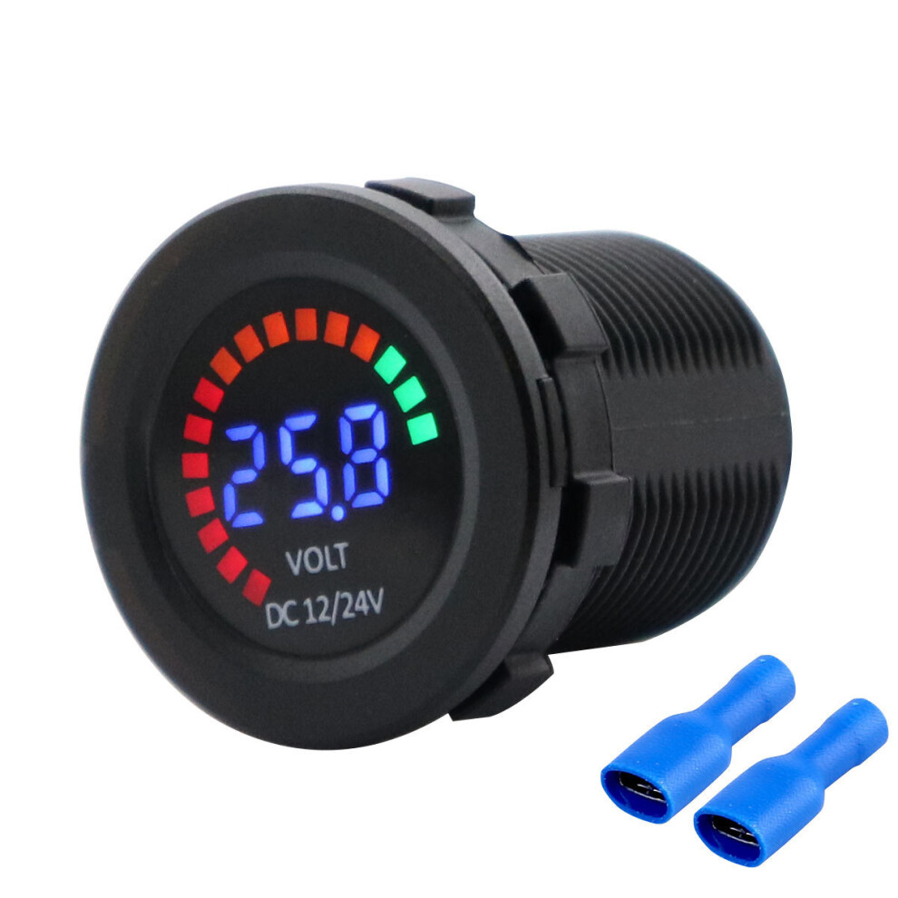 12/24V Digital Voltmeter Voltage Volt Meter Gauge Led Color Screen Low Voltage Alarm For Car Boat Motorcycle Black 6901249953314