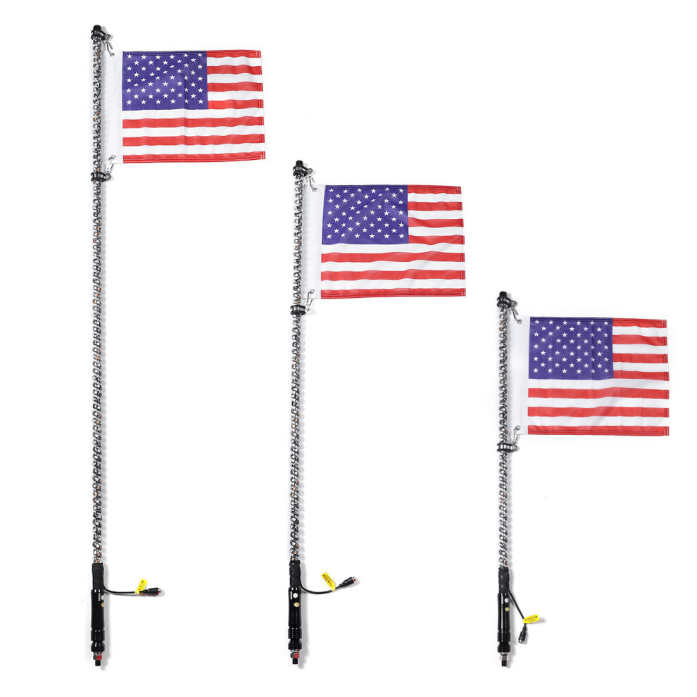2X 3Ft/4Ft/5Ft Led Chasing Rgb Color Whip Lights With Flag & Remote Control Braking Turn Signal For Atv Utv Rzr 4Wd White/Light 6900069062701