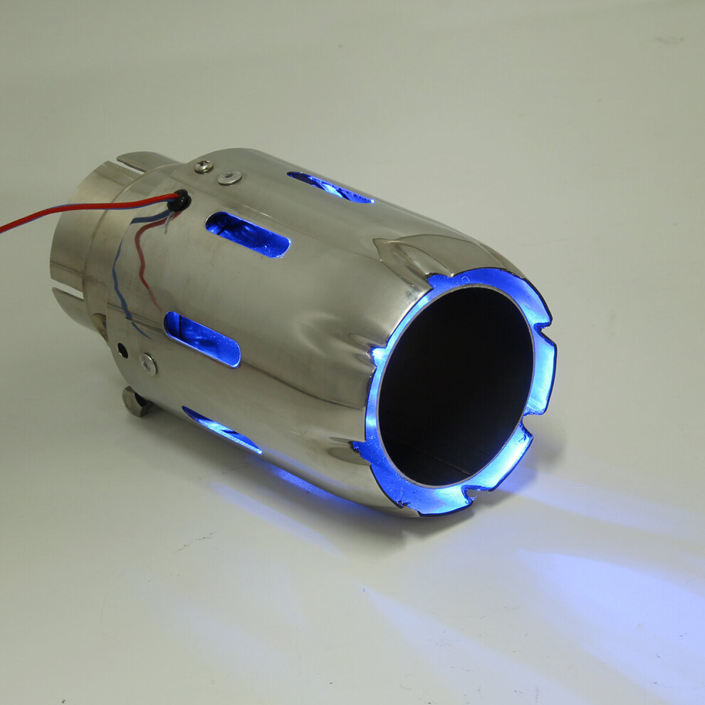 Stainless Exhaust Muffler Tip 63Mm In 89Mm Out With Led Clamp-On Blue/Red/Light 9435760739739