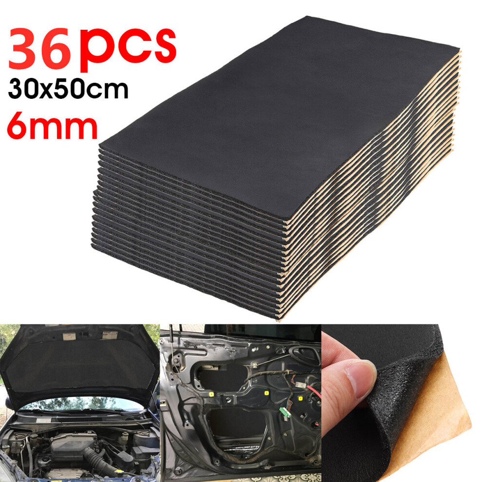 36X 0.6Cm Car Sound Hot Deadener Mat Noise Proof Bonnet Insulation Deadening Engine Firewall Heat Foam Cotton Sticker 30X50cm Black 618799540739