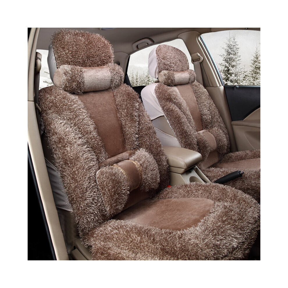 Plush Car Front And Back Seat Cushion Winter Warmer Cover Pad Chair Protector Universal Beige/Gray 8282775657180