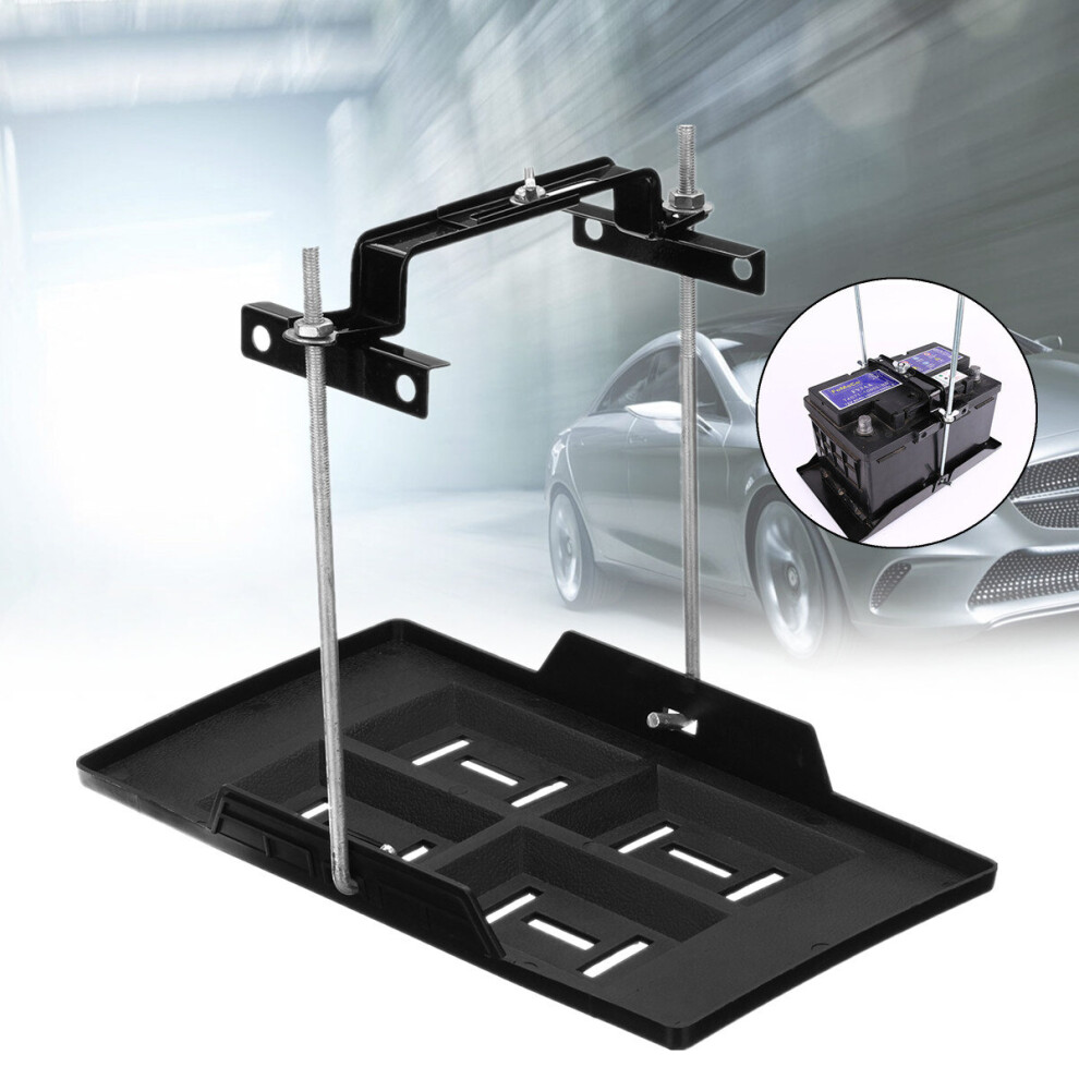 Universal Adjustable Metal Car Battery Tray Adjustable Hold Down Clamp Bracket Kit Cycle Black 791177542164