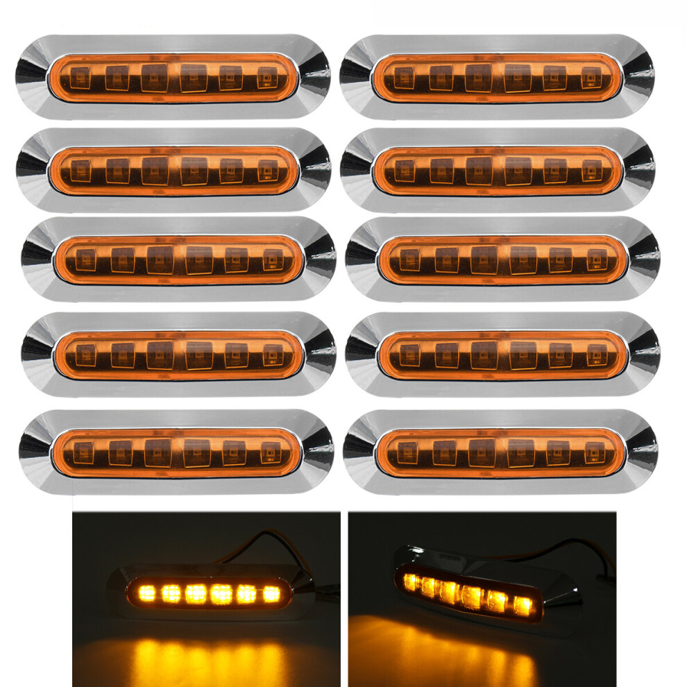 10Pcs 12V 24V 6 Led Side Marker Lights Lamp For Truck Trailer Caravan Lorry Van Amber 4894479811085