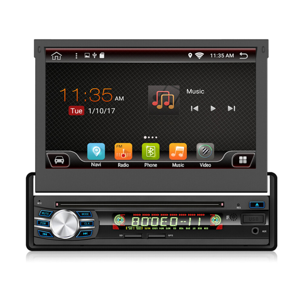 Yuehoo 7 Inch 1 Din Android 10.0 Car Radio Multimedia Dvd Player Retractable Touch Screen Stereo 4 Core 4+32G Wifi 4G Gps Navigation Fm Am Rds 6900074068606
