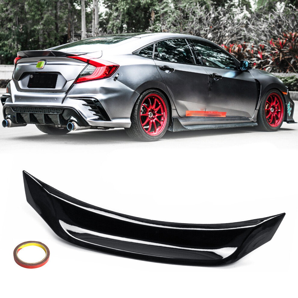 Highkick Duckbill Trunk Car Wing Glossy Spoiler For 16-19 Honda Civic Sedan V3 Black 6903036750281