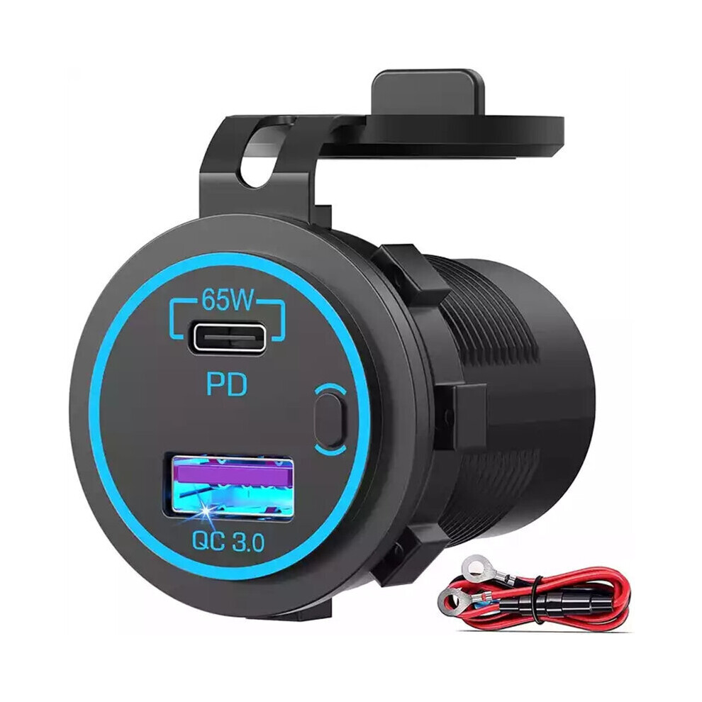 12-24V 83W Usb Car Charger Socket 65W Pd3.0 + 18W Qc3.0 Waterproof With Power Switch For Rv Truck Motorcycle Atv 690129028414