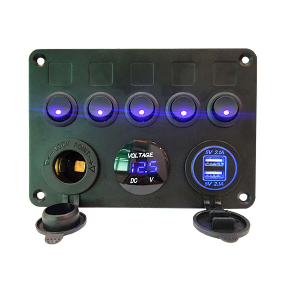 12-24V Universal 5 Gang On/Off Toggle Rocker Switch Panel With Dual Usb Charger Led Digital Voltmeter Waterproof For Car Truck Boat Marine 6900086054192