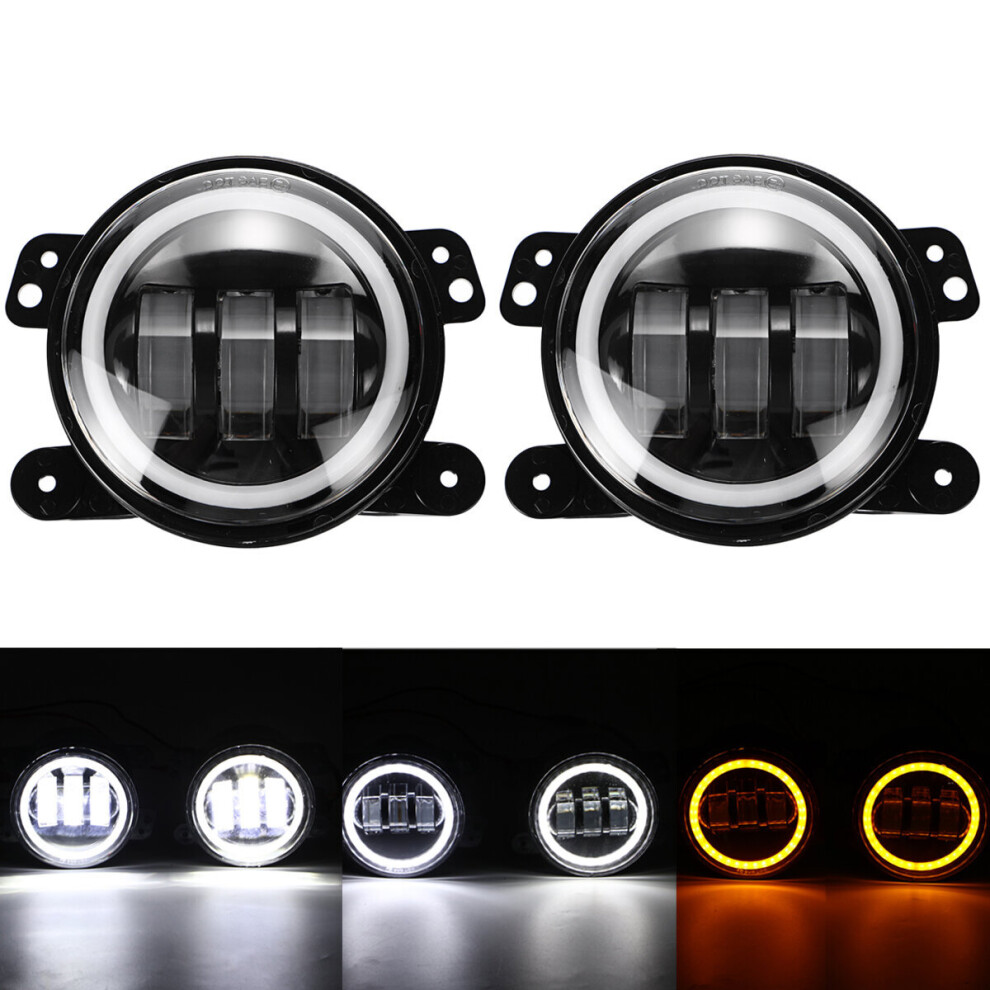 Pair 4 Inch 30W 3000Lm Led Fog Lights Halo Angel Drl Driving Lamps For Jeep Wrangler Jk Tj 810347032370