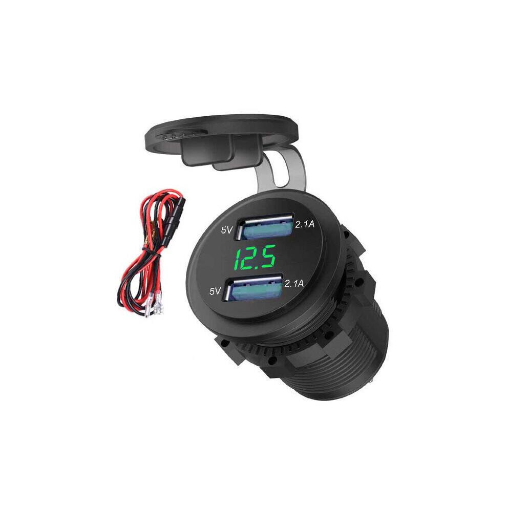 4.2A Waterproof Car 2 Port Dual Usb Charger Socket Power Outlet With Led Voltmeter For 12-24V Car Boat Marine Atv Motorcycle 4894663672300