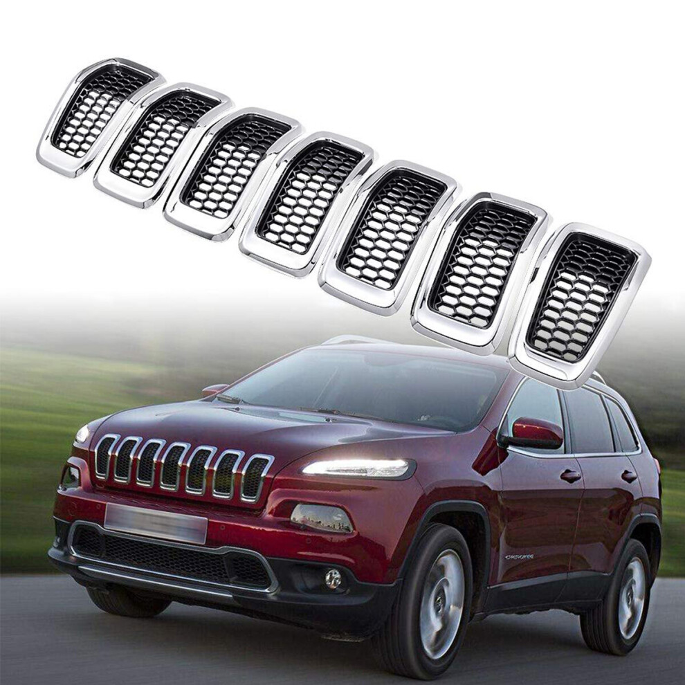 Front Glossy Chrome Replacement Inserts Grille For Jeep Cherokee 2014-2018 Black 974566965069