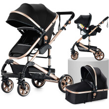 3 in 1 Baby Travel System Pushchair Baby Stroller Portable Travel Baby Carriage Folding Baby Prams Aluminium Frame High Landscape Car for Newborn Baby