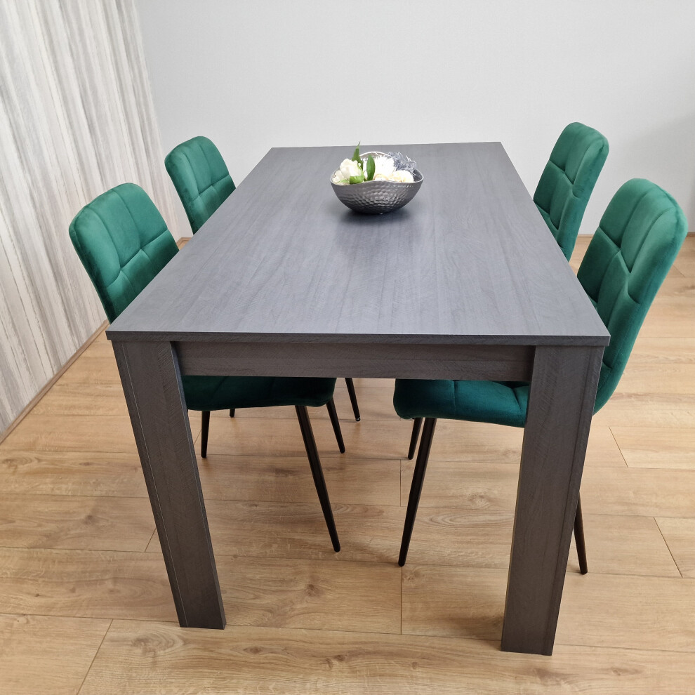 Grey Dining Table Set In Grey With 4 Green Velvet Chairs