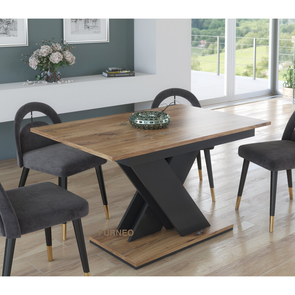 Furneo Modern Dining Table Extendable 120-160cm Oak Effect Tavolo03 MDF