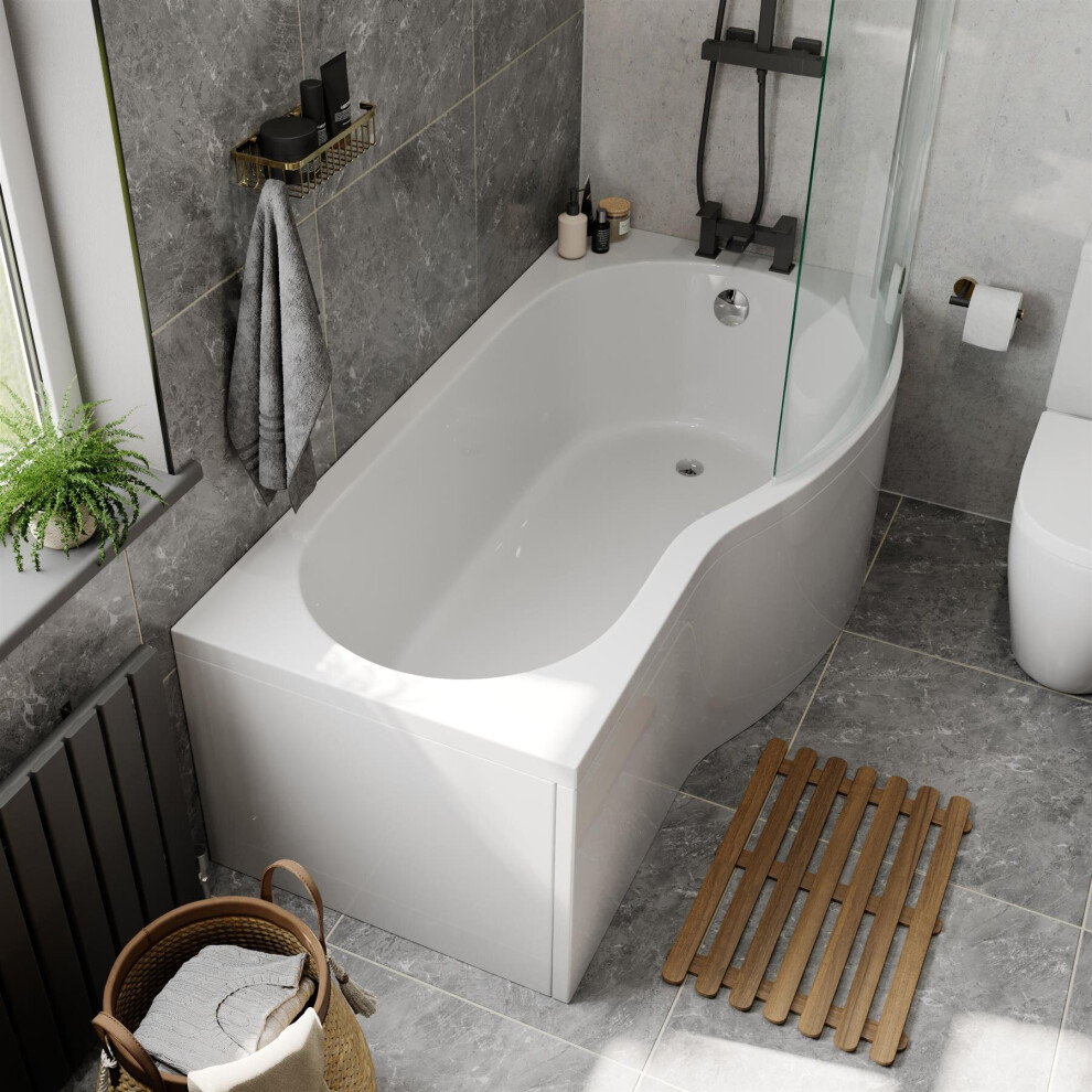 Bathroom Suite P Shaped Right Hand Shower Bath Glass Screen Front Bath Panel