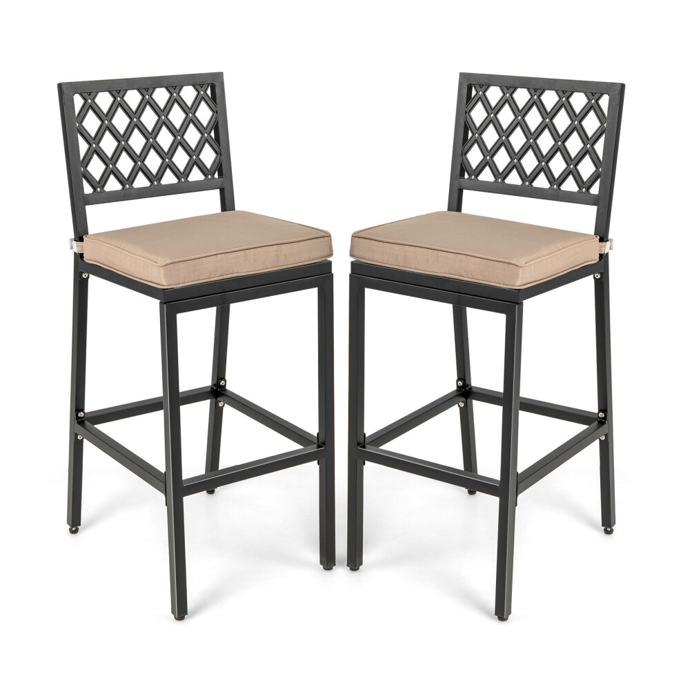 2 PCS Bar Chairs Patio Bar Stools Set w/ Footrest & Detachable Cushion