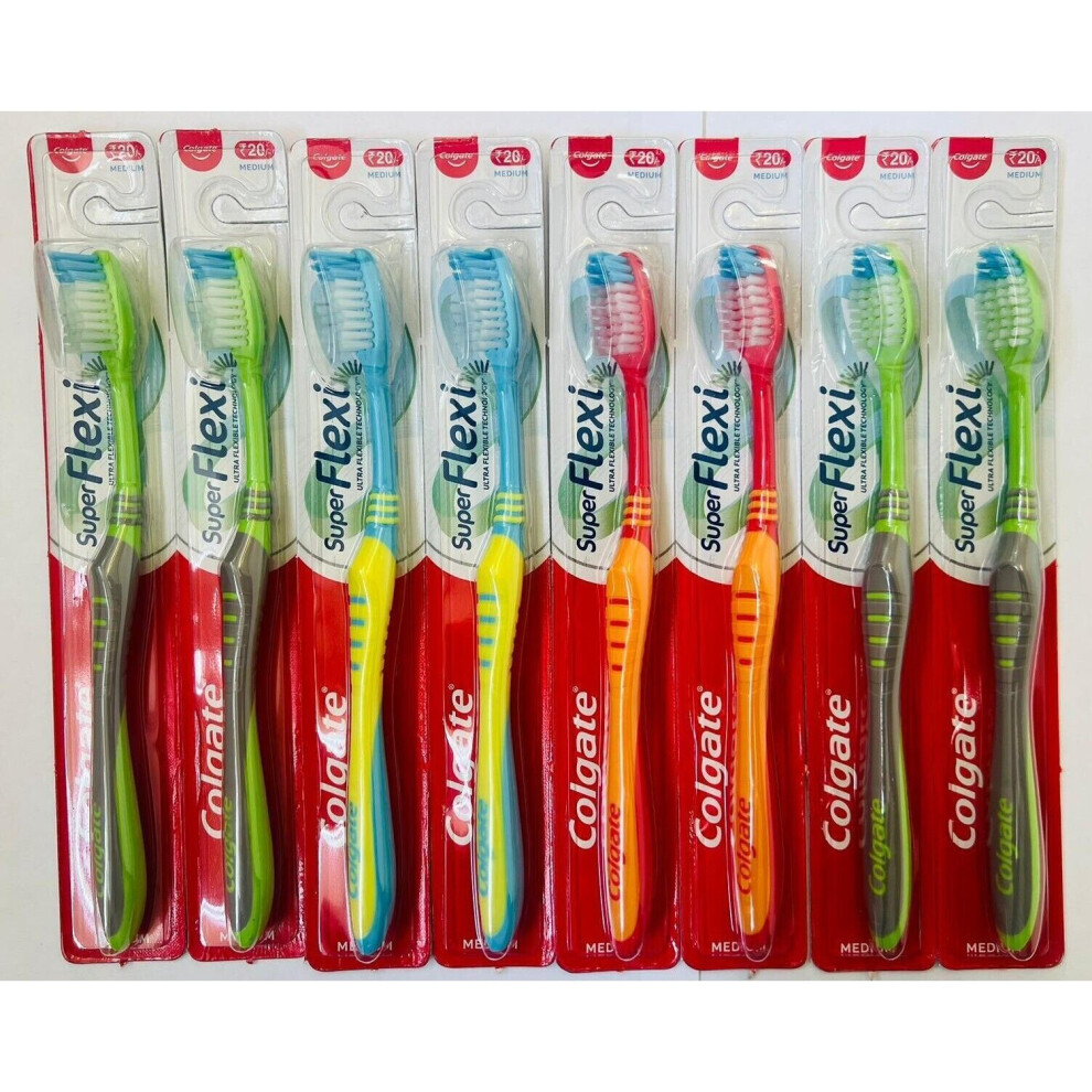 (8 x Super Flexi) Colgate Toothbrush Medium Super Flexi & Zig Zag Anti-Bacterial Assorted